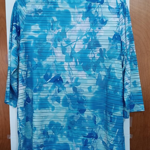 Susan Graver Passport Women's XL Blue Silky Liquid Knit Tunic Floral Print - Picture 2 of 14